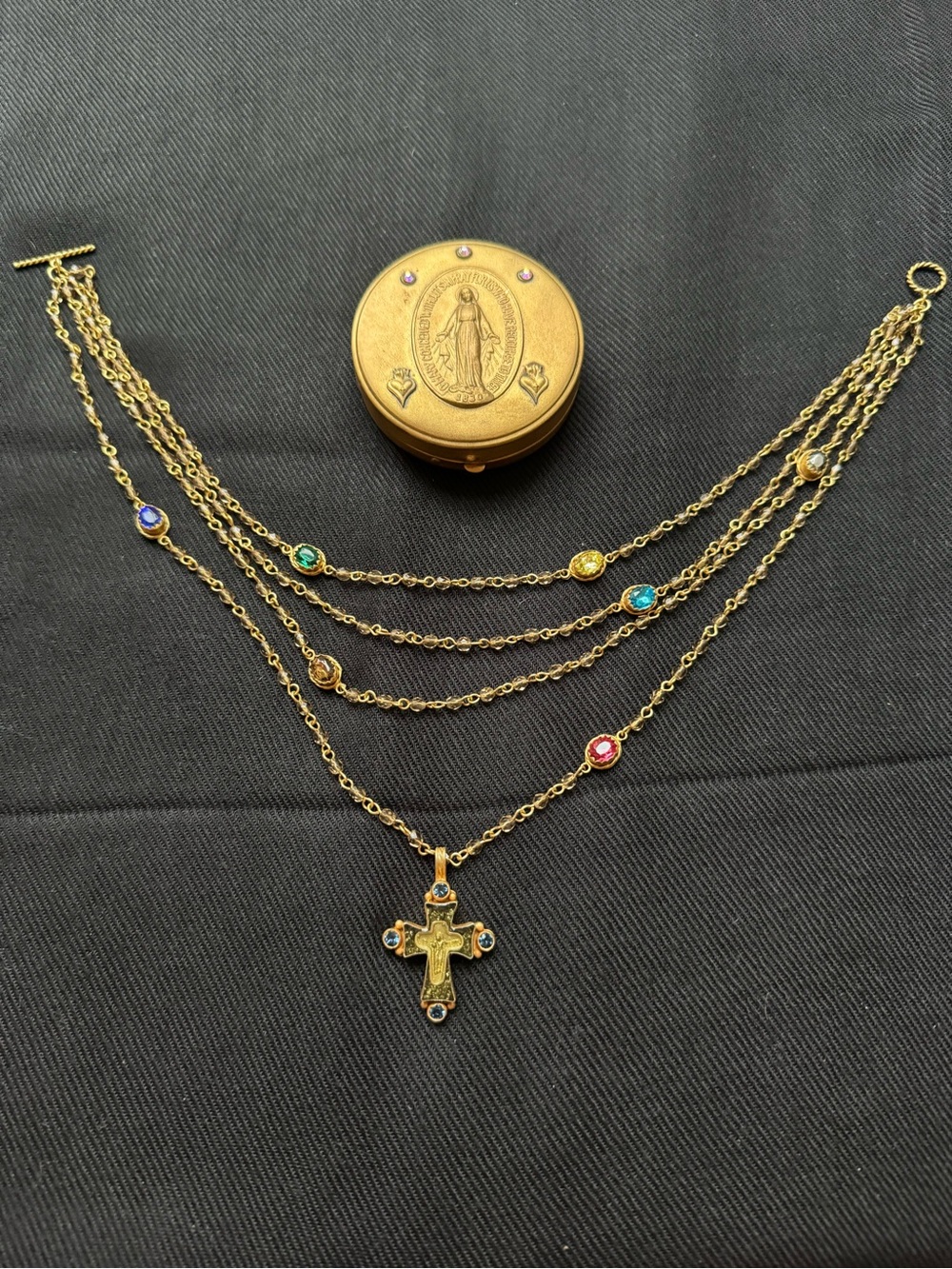 Virgins Saints & Angels Magdalena Gold Maria Cross Pendant with original box
